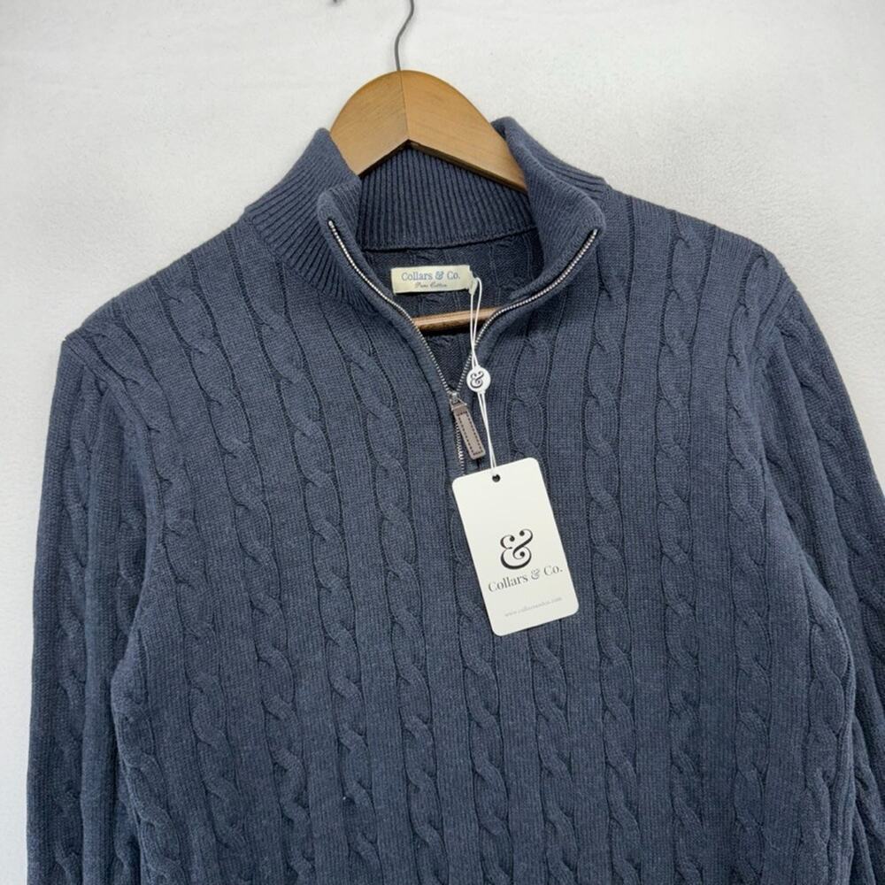 Collars Co Sweater Mens Small Blue Cable Knit quarter Zip Pure cotton preppy NEW